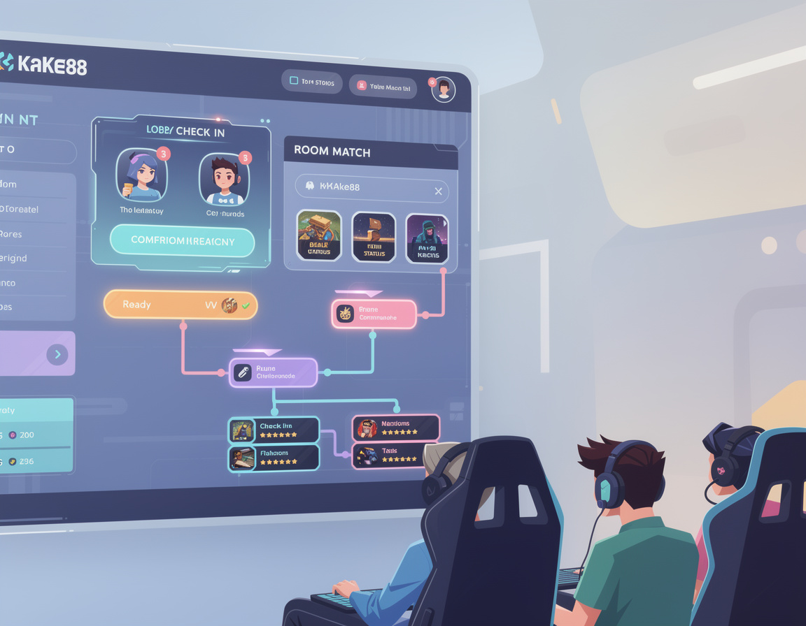 Ilustrasi alur check-in match kake88 di turnamen game online kake88 dengan room match dan bracket